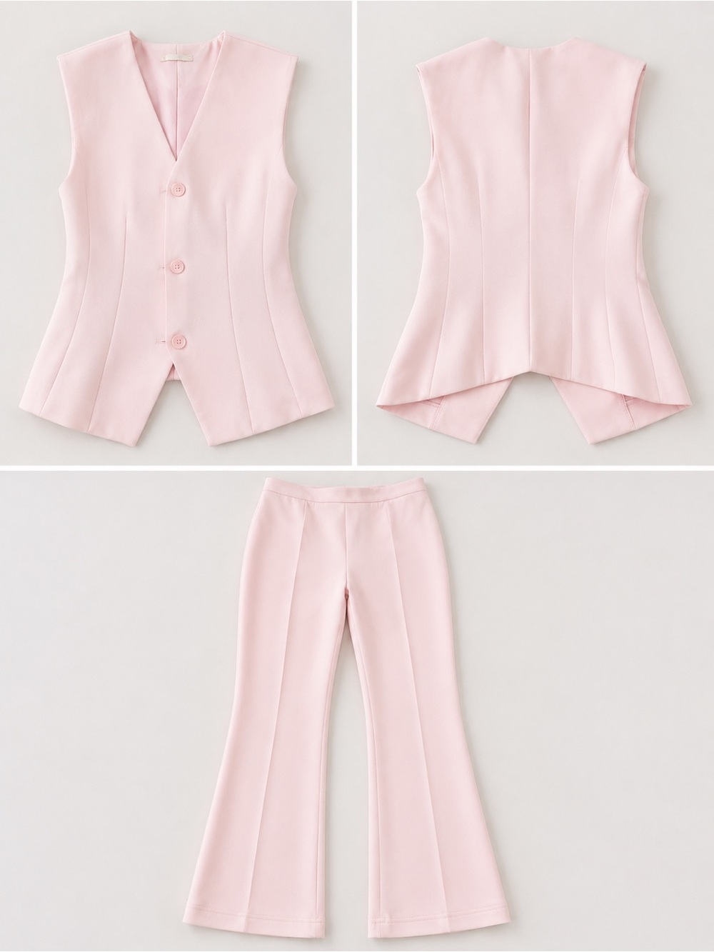 Zara Pale Pink Sleeveless Vest & Flared Pants Set